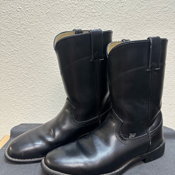 Justin Boots Black Leather Mid-Calf Boots - Picture 1 of 9